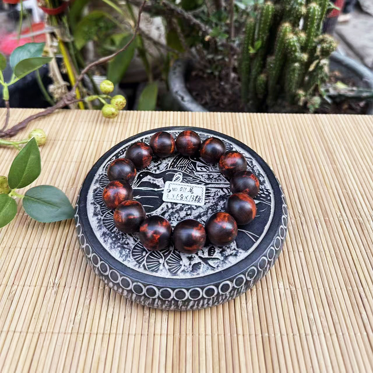 大红酸枝瘤纹同料佛珠手串011号1.8&times;13颗交趾黄檀红木手链实拍