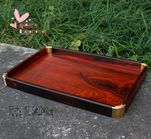 大红酸枝茶托 交趾黄檀干泡台 铜扣以燕尾榫连接 无白皮无粉补-3