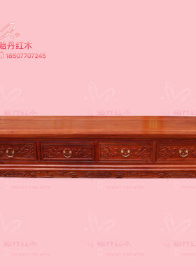 红木家具缅甸花梨木电视柜储物柜 大果紫檀生磨雕花客厅地柜2.2米