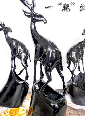 一鹿生花非洲黑牛角家居装饰摆件