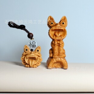 崖柏木雕刻手把件创意木雕云南瓦猫摆件，可爱小猫工艺品景区礼品