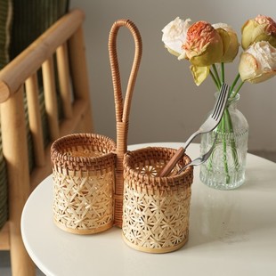 越南藤编制纯手工收纳盒茶几收纳筐遥控器手机家用实木方形收纳架