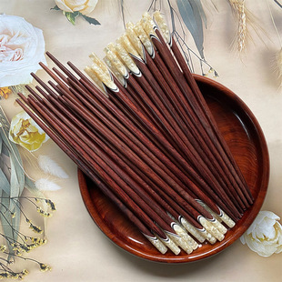 中式天然酸枝木筷子实木圆头筷子防滑耐用餐厅高档餐具筷子