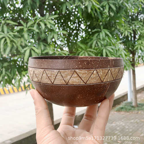 老椰子壳碗椰子花纹壳碗椰壳餐具