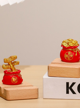 新中式国风招财树福袋手机支架国潮钱袋小众桌面装饰摆件生日礼物