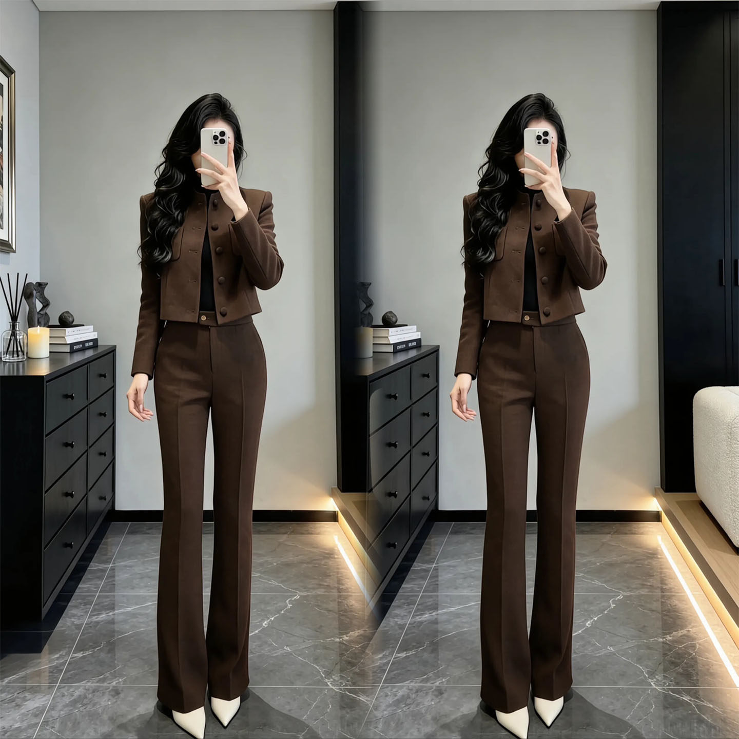 轻奢高级感冬季时尚百搭气质两件套女短外套长裤简约气质减龄套装,女装/女士精品,时尚套装,淘宝优惠券,粉丝福利购,淘宝优惠卷