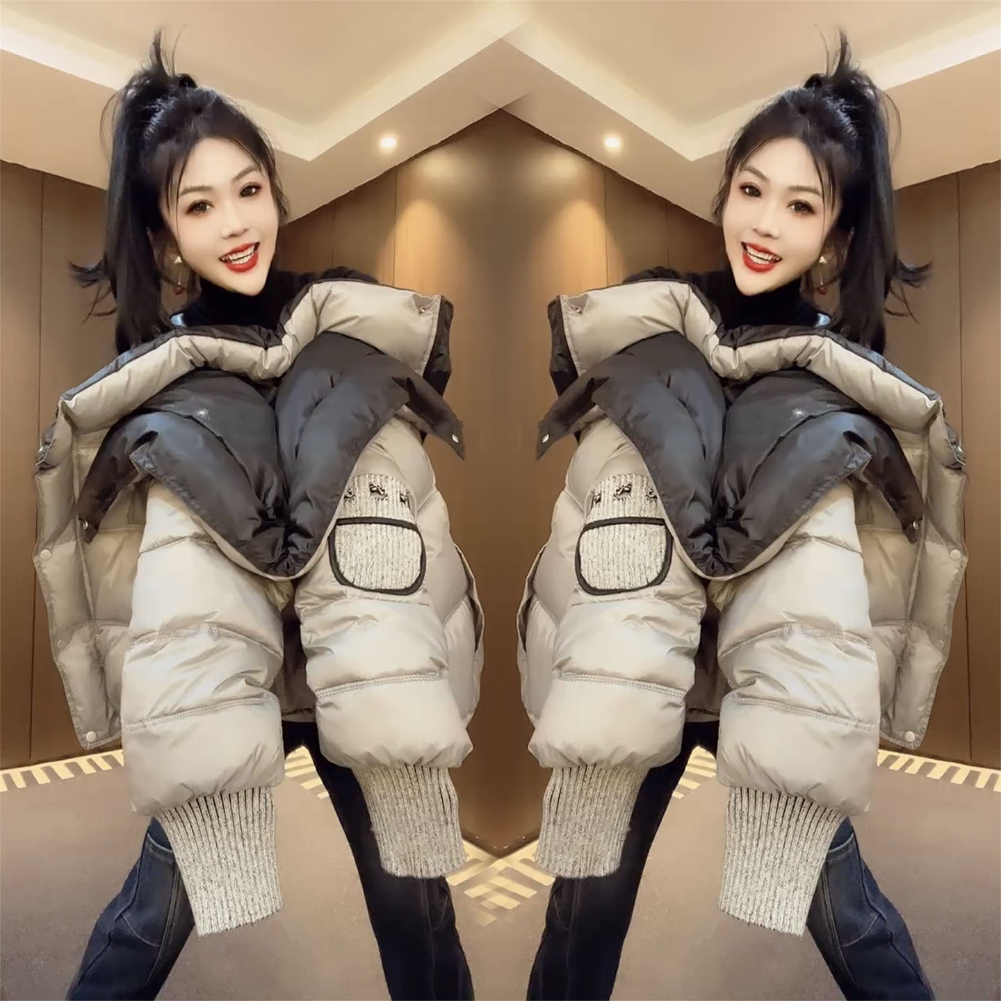 加厚拼接针织设计感棉服棉衣外套