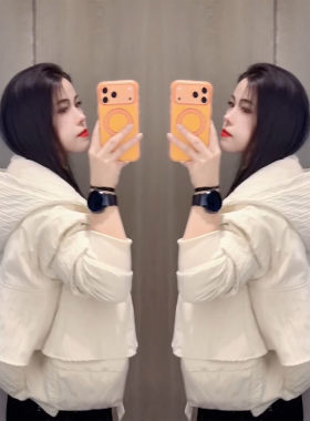 冬季新款简约风白色连帽棉服女