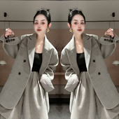 外套松弛感阔腿裤 套装 女2025秋冬季 灰色西装 新款 高级感宽松两件套