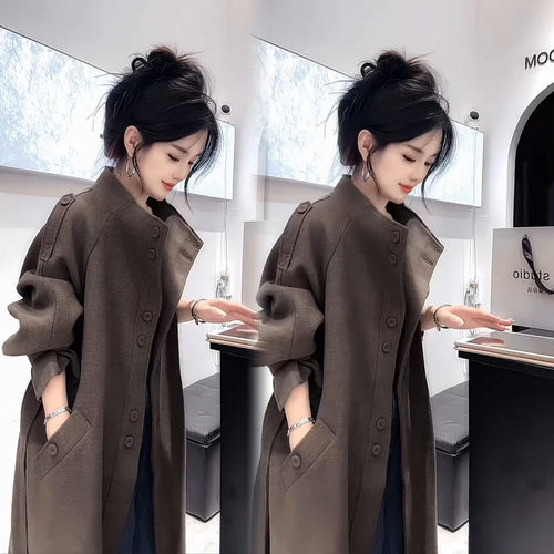 高级感韩版轻奢立领中长款风衣女