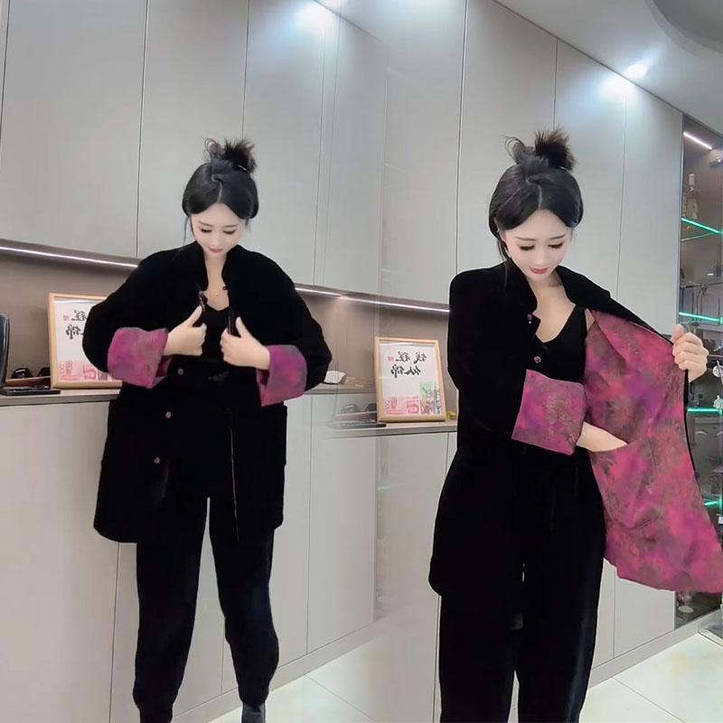 新中式国风真丝提花双面穿短外套