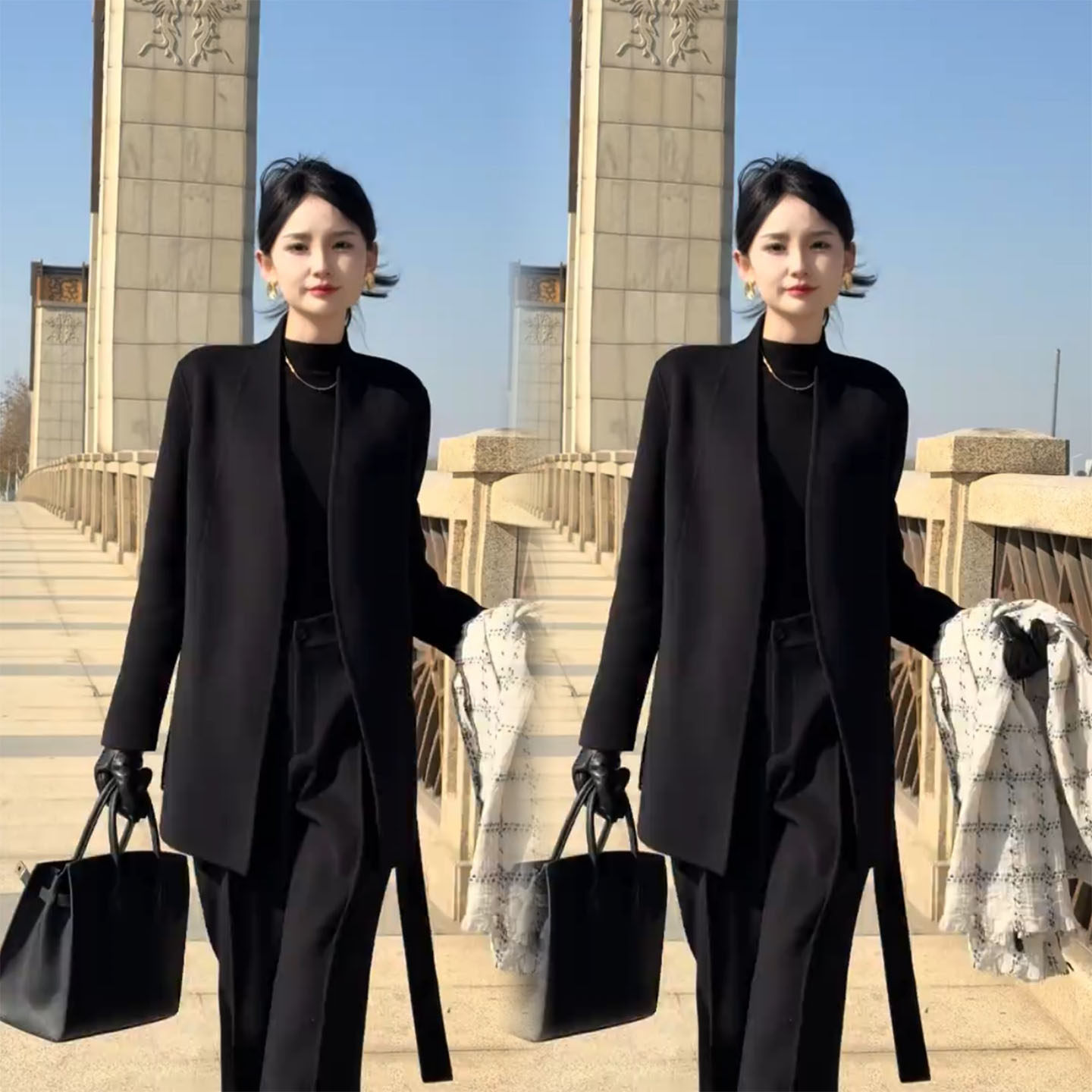2025秋冬季新款轻熟简约风黑色两件套女高级感修身外套阔腿裤套装,女装/女士精品,时尚套装,淘宝优惠券,粉丝福利购,淘宝优惠卷