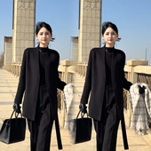 新款 轻熟简约风黑色两件套女高级感修身 外套阔腿裤 2025秋冬季 套装