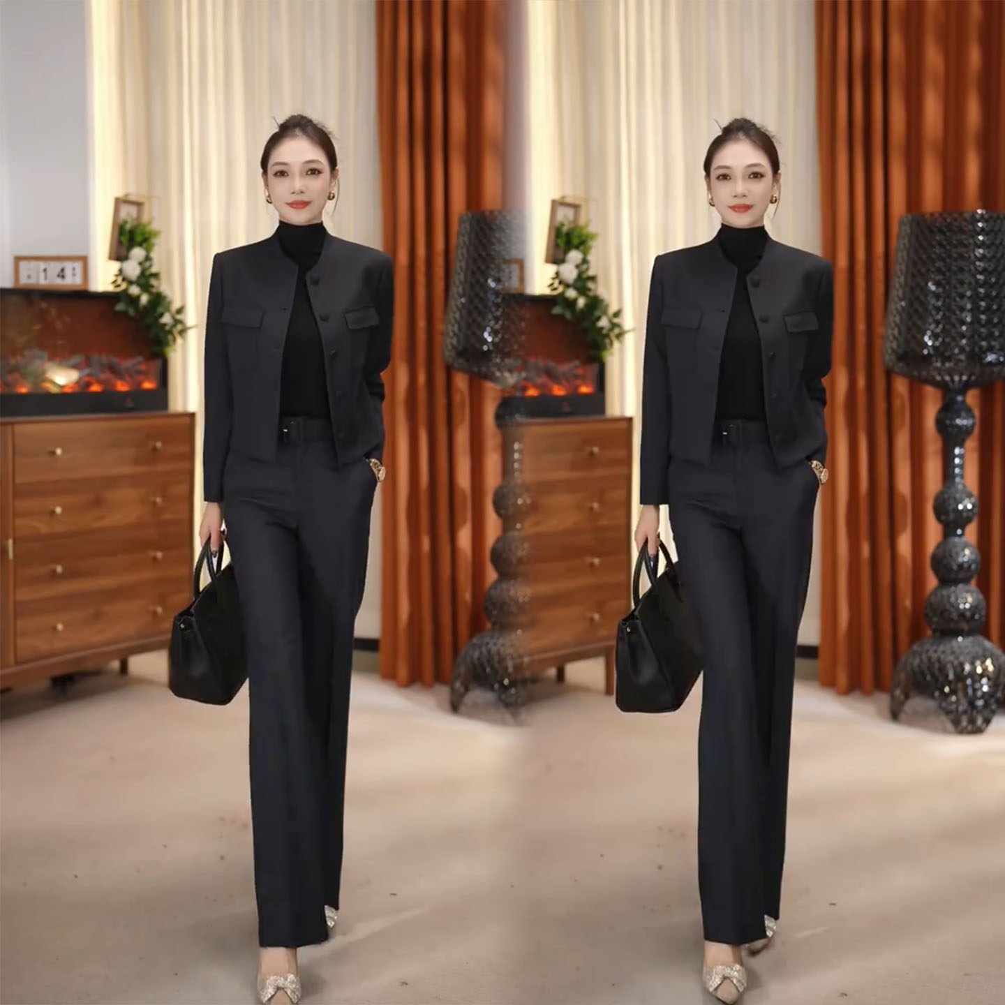 轻奢风黑色西装外套阔腿裤套装女2025秋冬季显瘦气质高级感两件套,女装/女士精品,时尚套装,淘宝优惠券,粉丝福利购,淘宝优惠卷