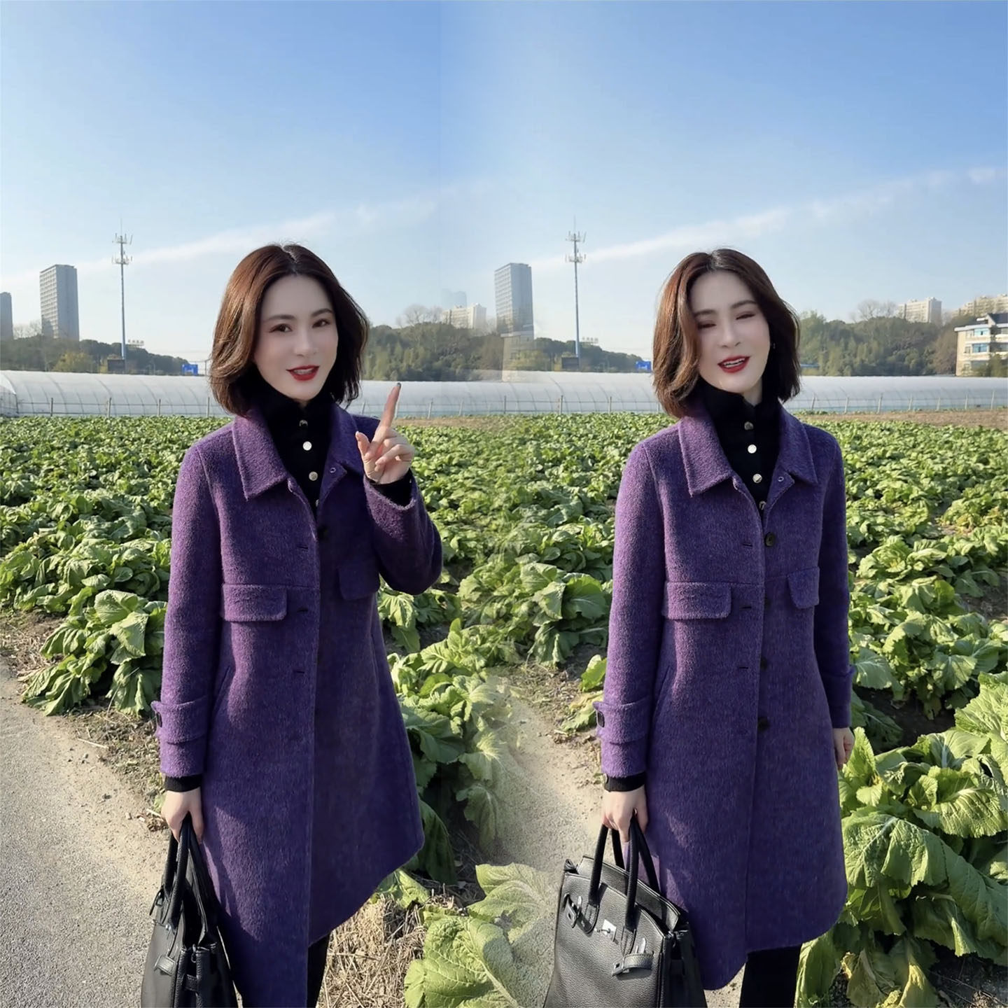 气质轻熟风紫色毛呢外套女中长款减龄百搭高端大气显瘦春秋装新款