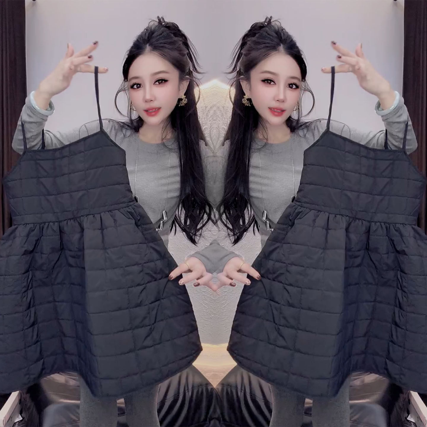 秋冬季新款轻奢时尚高级感百搭套装女减龄小衫黑色吊带裙两件套潮