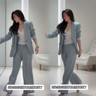 女2026春季 套装 显瘦高级百搭宽松两件套 外套阔腿裤 轻熟优雅风西装