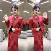 新中式 子套装 国风纯色高级感时尚 两件套女秋冬立领盘扣提花上衣裤