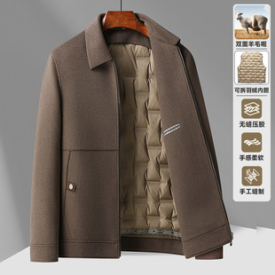 男式端羊毛夹克可脱卸羽绒内胆加厚双面呢短款冬装羊毛呢子外套