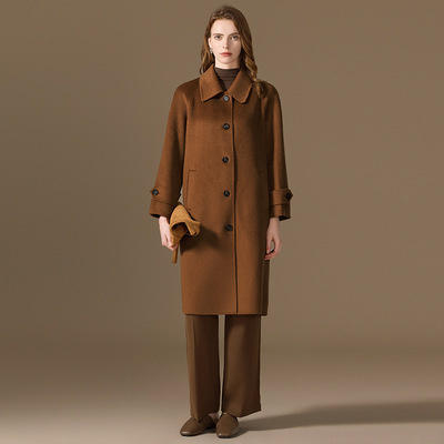 100纯山羊绒2024新款宽松双面呢大衣女中长款韩版小个子毛呢外套