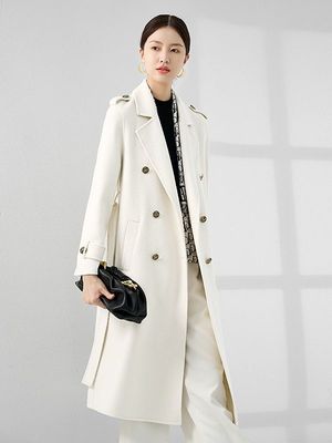 纯白色100纯山羊绒大衣女 双面羊绒中长款风衣款外套新款
