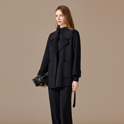 100纯山羊绒双面羊绒大衣女士短款小个子级感秋冬宽松毛呢外套