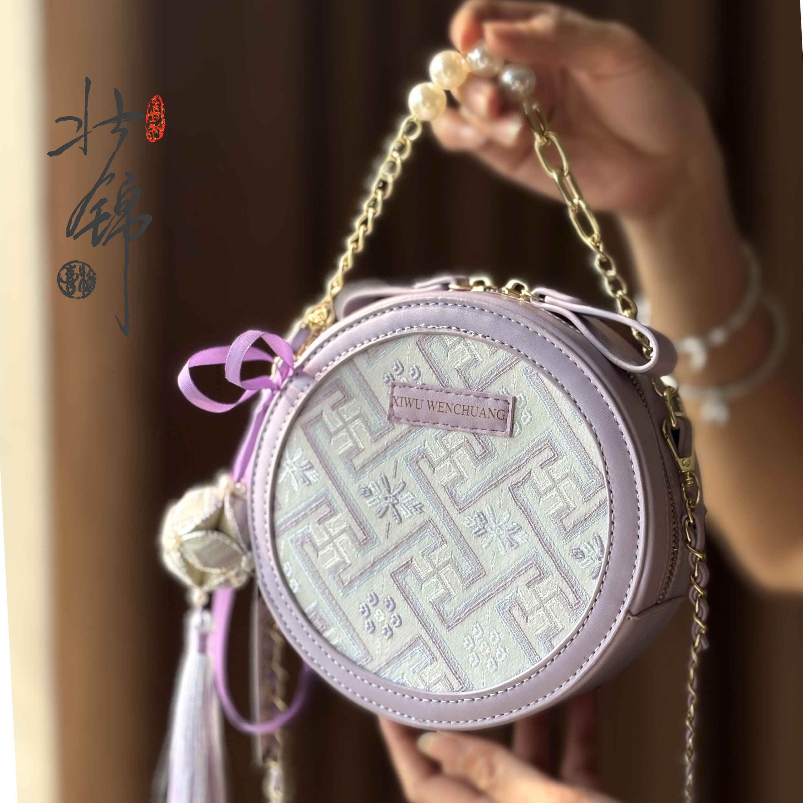 广西非遗壮锦包包刺绣精致手提小圆包女新中式国风百搭链条斜挎包图片