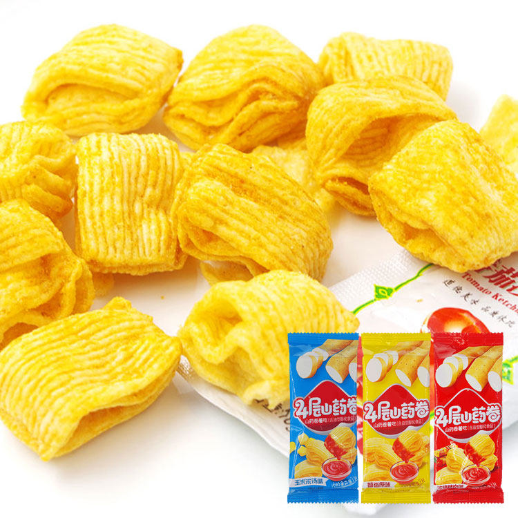 董小姐4层山药卷原味玉米浓汤味烤肉味内附番茄酱膨化零食散称
