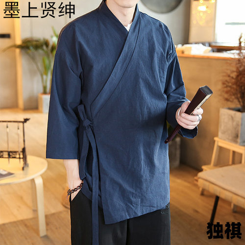 七分袖汉服男古装侧开襟中国风道袍朴素田园居士禅意传统文化外套