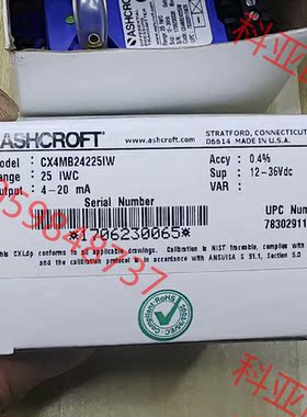 ASHCROFT 雅斯科进口压力传感器CX4MB24225I