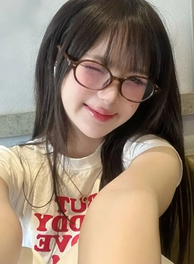 日系椭圆小框米钉平光镜女防蓝光