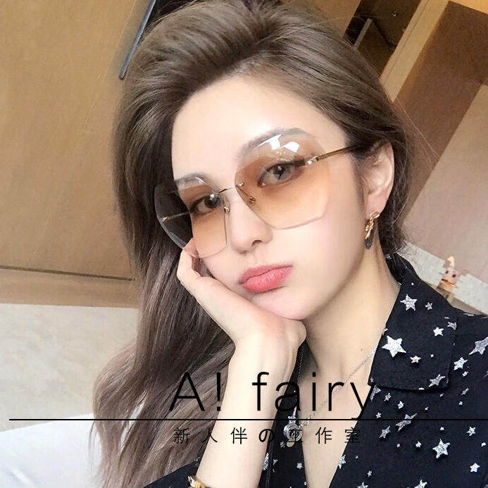 2018新款明星周扬青唐艺昕同款近视太阳眼镜女多边形无框圆脸墨镜