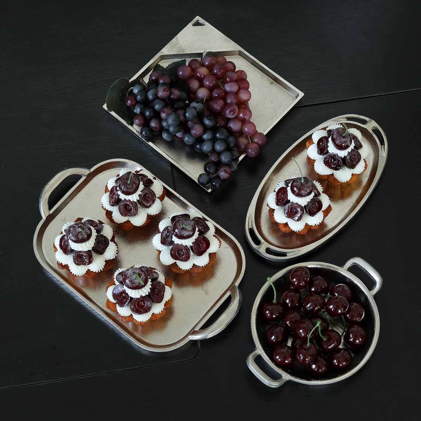 【瑕疵清仓】侘寂风加厚铝盘 美食摄影道具铝制托盘 下午茶点心盘