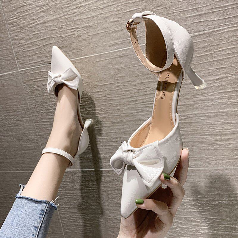 2021新款單鞋春秋季韓版百搭高跟鞋細跟貓跟鞋壹字扣尖頭中跟女鞋在類目 女鞋, 低幫鞋中 - 來自Buy2taobao.com提供專業的淘寶代購服務