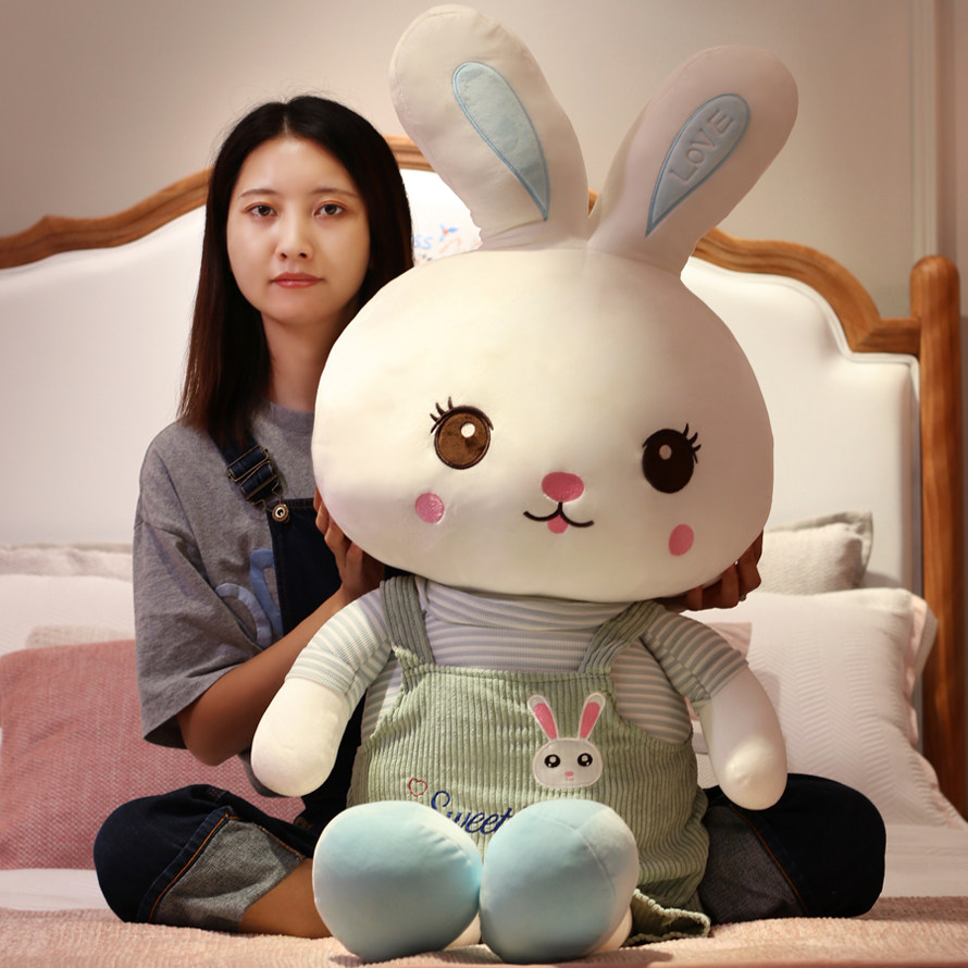 귀여운 플러시 장난감 토끼 헝겊 인형 침대 잠자는 베개 흰 토끼 인형 인형 소녀를위한 생일 선물