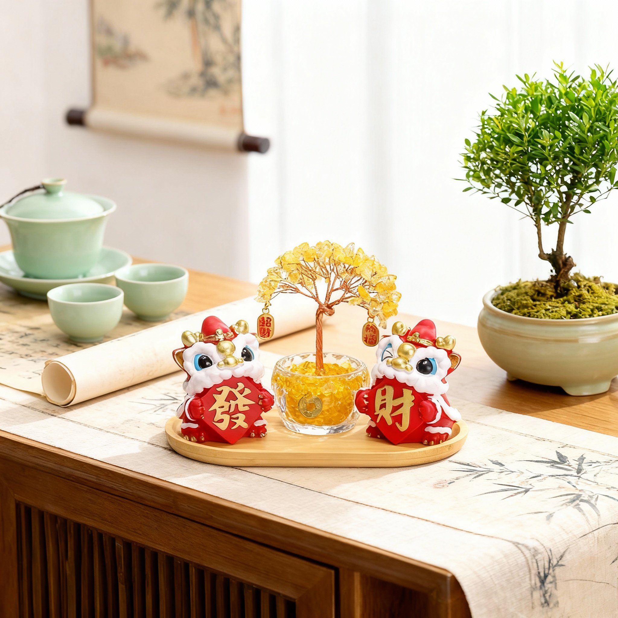 国潮财神狮摆件招财桌面装饰金色树脂工艺品新年祝福礼盒装,家居饰品,国学摆件,淘宝优惠券,粉丝福利购,淘宝优惠卷