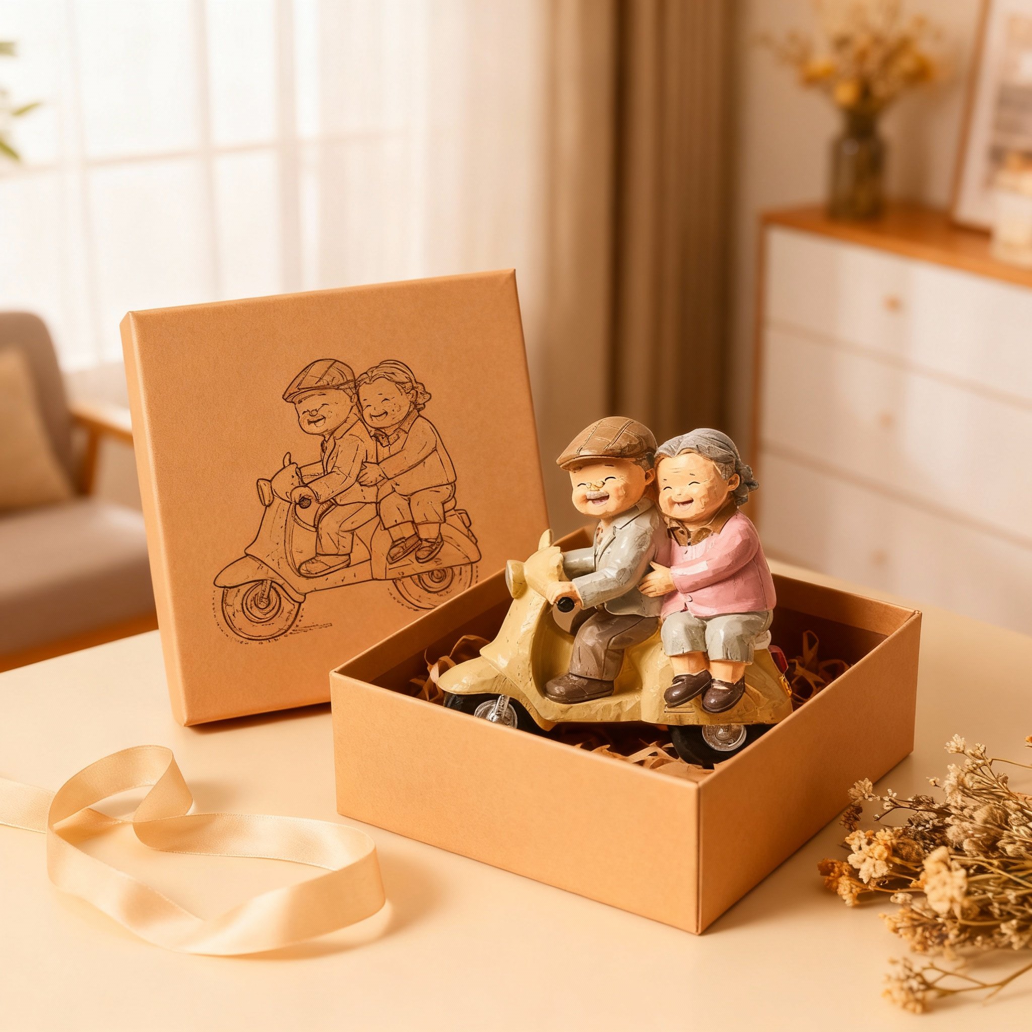 软萌治愈树脂老人摩托车摆件礼盒
