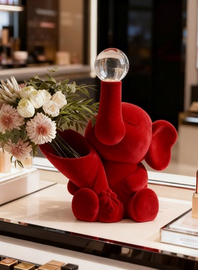 红色小象树脂桌面摆件卡通动物治愈系装饰品玄关桌面