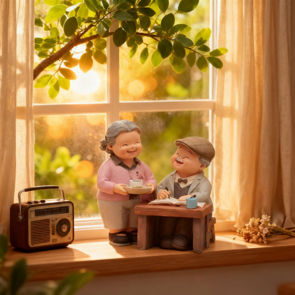 复古怀旧树脂老人情侣摆件礼盒装