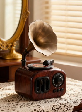 复古檀木留声机装饰摆件