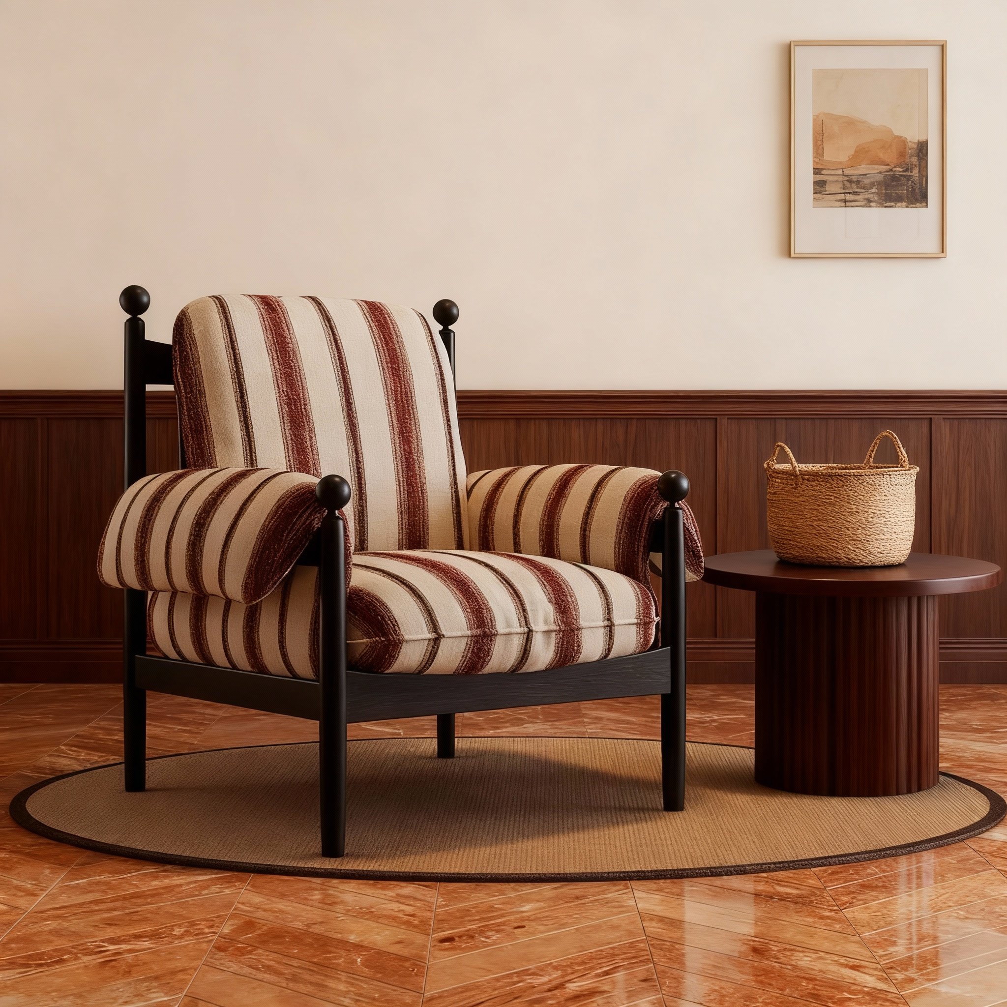 复古怀旧实木庭院凳条纹坐垫框架结构客厅椅子,住宅家具,庭院凳,淘宝优惠券,粉丝福利购,淘宝优惠卷