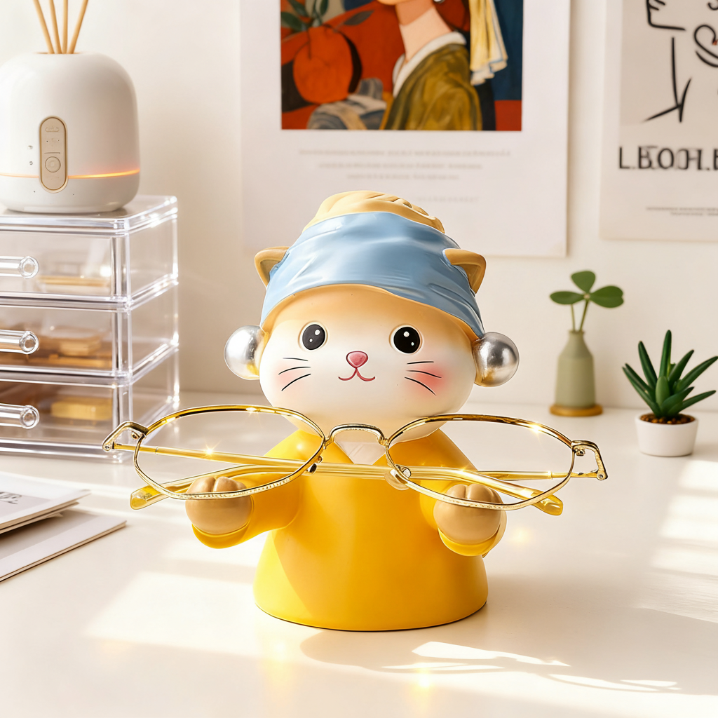 可爱猫咪桌面摆件树脂工艺眼镜收纳架书房装饰品,家居饰品,桌面摆件,淘宝优惠券,粉丝福利购,淘宝优惠卷