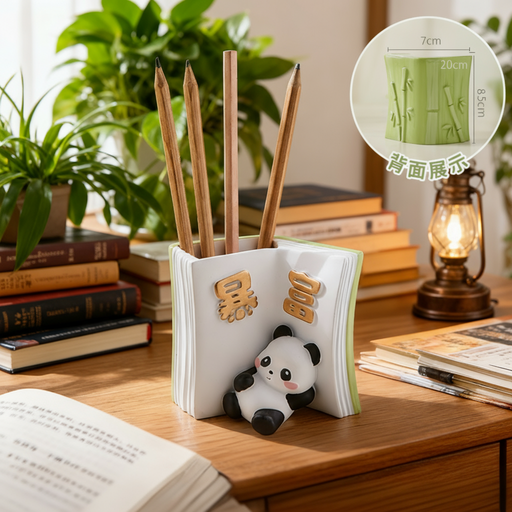 可爱熊猫造型大容量桌面笔筒