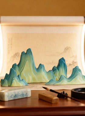 新中式山水陶瓷摆件可发光礼盒