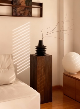 禅意几何陶瓷花瓶木质底座摆件