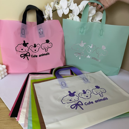 渐变卡通熊加厚磨砂塑料袋儿童女装店衣物服装手提袋子购物礼品袋