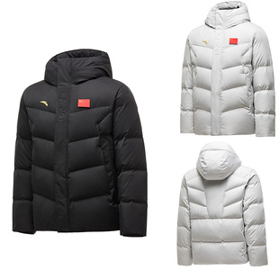 安踏国旗款羽绒服运动冬季男女同款连帽外套防泼水保暖加厚短羽绒