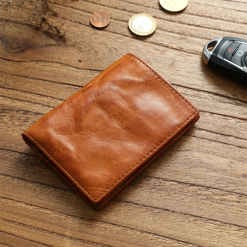 复古超薄植鞣头层牛皮多卡位卡包