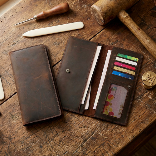 男士复古头层牛皮超薄长款钱包