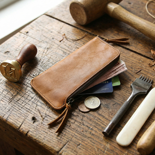男士长款真皮钱包超薄头层牛皮带拉链女钱夹青年休闲软皮植鞣皮夹
